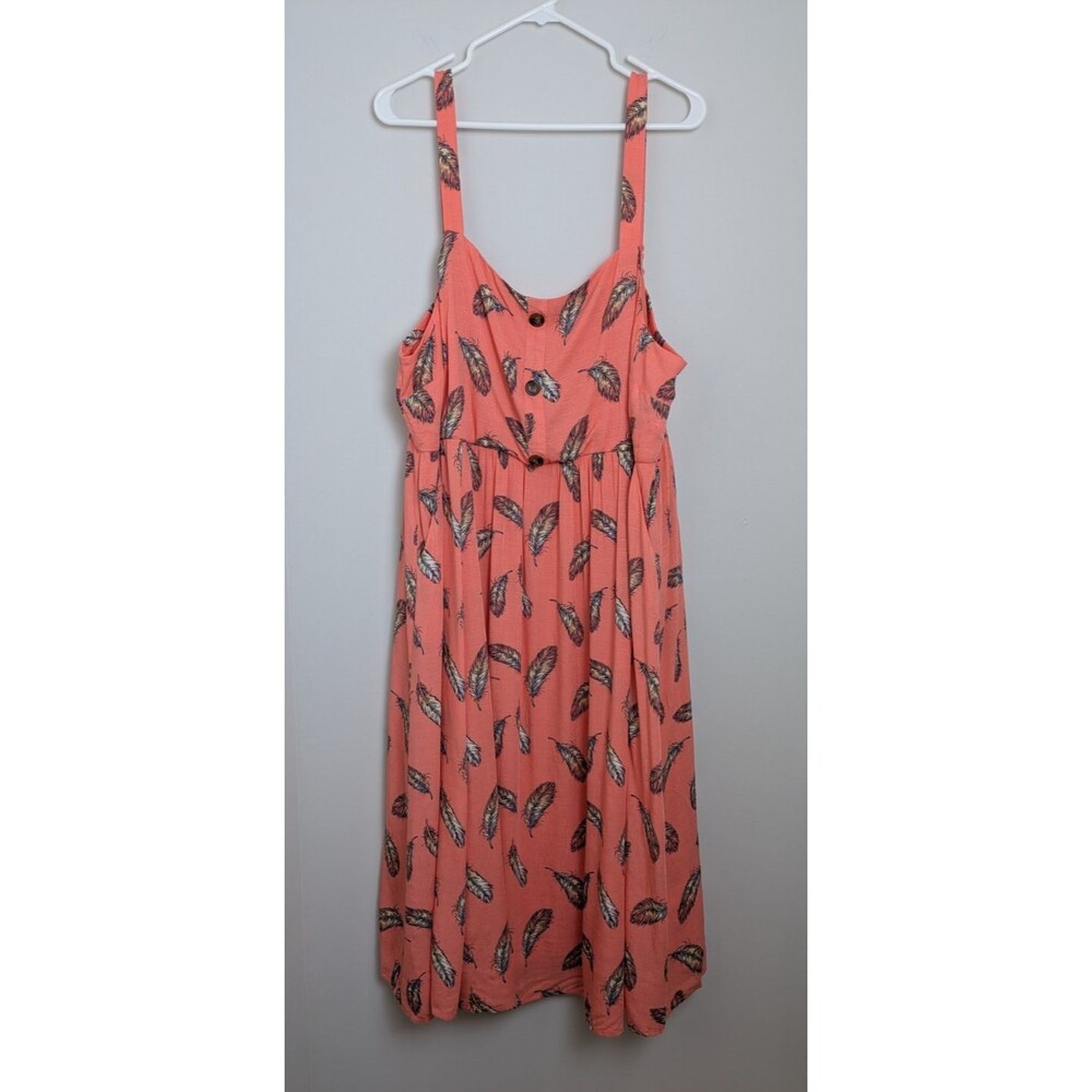 Torrid Midi Dress Coral Linen-Look Pinafore Feather Prairie Beach SZ 3X NWT